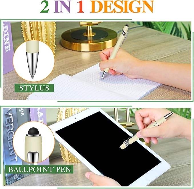 Zonon 38 Pieces Rubberized Ballpoint Pen with Stylus Tip Stylish Metal Pen Capacitive Styli with Soft Rubberized Grip, Black Ink for Most Devices(Charming Colors)-DeskLoop Office