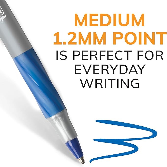 BIC Round Stic Grip Xtra Comfort Blue Ballpoint Pens, Medium Point, 12-Count - Image 5