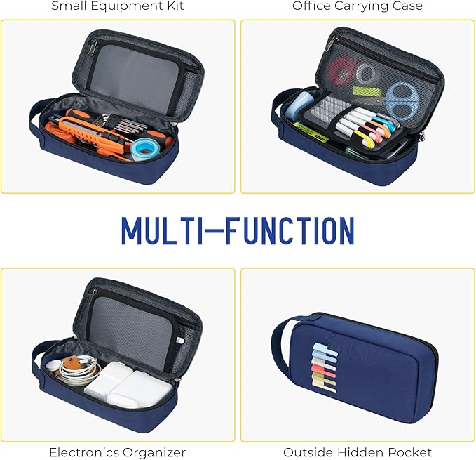 ECHSRT Big Pencil Case, Aesthetic Portable Zipper Pencil Bag with Hidden Pocket, Special Pouch for Men Women Adults, Stationery Organizer Pen Cases for Office Travel, Blue-DeskLoop Office