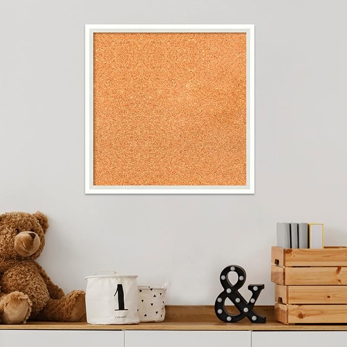 Amanti Art Natural Cork Board for Wall, 17x17 Vision Board with White Frame, Small Corkboard Office Decor for Home Organization, Modern Corkboard Pinboard to Display Items for Home Organization in-DeskLoop Office