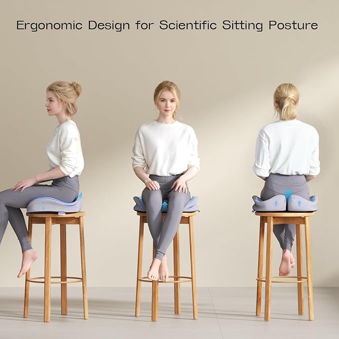 Seat Cushions for Office Chairs - Patented Extra Large Seat Cushion 21.2" W x 16.5" L - Memory Foam Seat Cushion for Tailbone Pain Relief, Sitting Pressure Relief (Light Grey)-DeskLoop Office