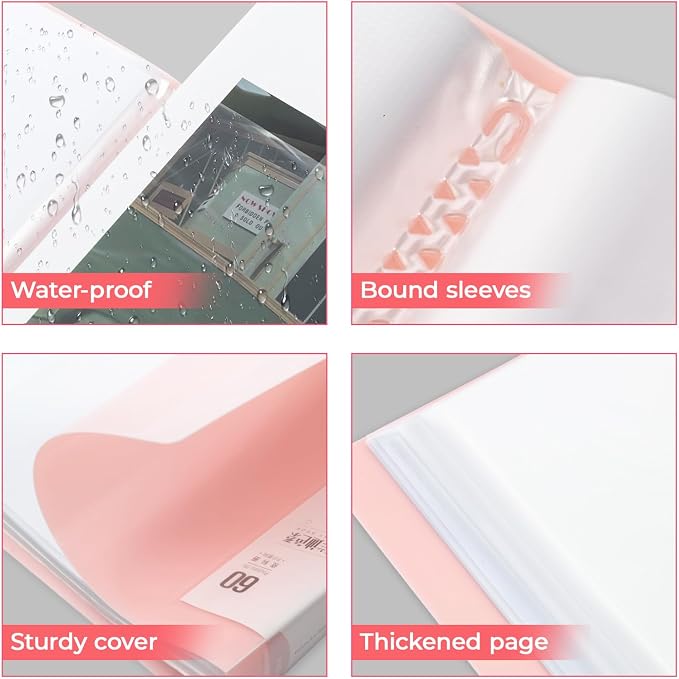 M&G Pink 60 Pocket Binder with Plastic Sleeves, 8.5 x 11.8 Portfolio Folder - Image 4