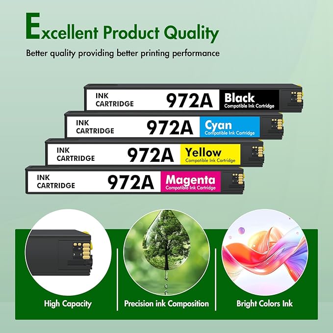 972A 972X Ink Cartridges Remanufactured Replacement for HP 972 A for HP Pagewide Pro MFP 477dw 577dw 477dn 452dn 552dn 552dw P55250dw Printer High Yield (4 Pack, Black Cyan Yellow Magenta)-DeskLoop Office