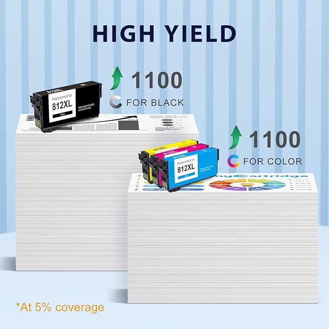 myCartridge 812XL Ink Cartridge Combo Pack Remanufactured for Epson 812 Ink Cartridges for Epson WF-7840 Ink Cartridges for Workforce Pro WF-7820 WF-7840 EC-C7000 Printer,4 Pack(BK/C/M/Y)-DeskLoop Office