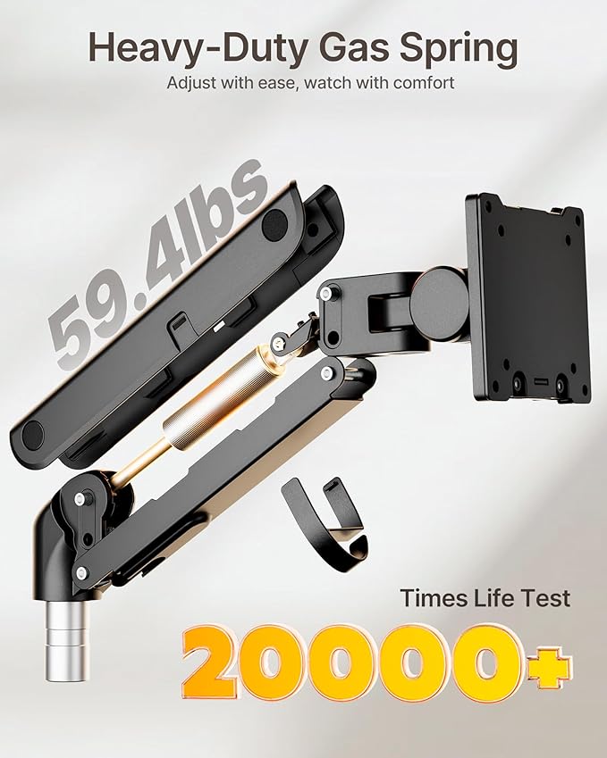 monTEK Dual Monitor Arm for up to 57" and 59.4 lbs Ultrawide Screen, Aluminum Heavy-Duty Gas Spring Vertical Stackable Curved Screen Adjustable Monitor Stand, 75/100mm Vesa Mount, Black-DeskLoop Office