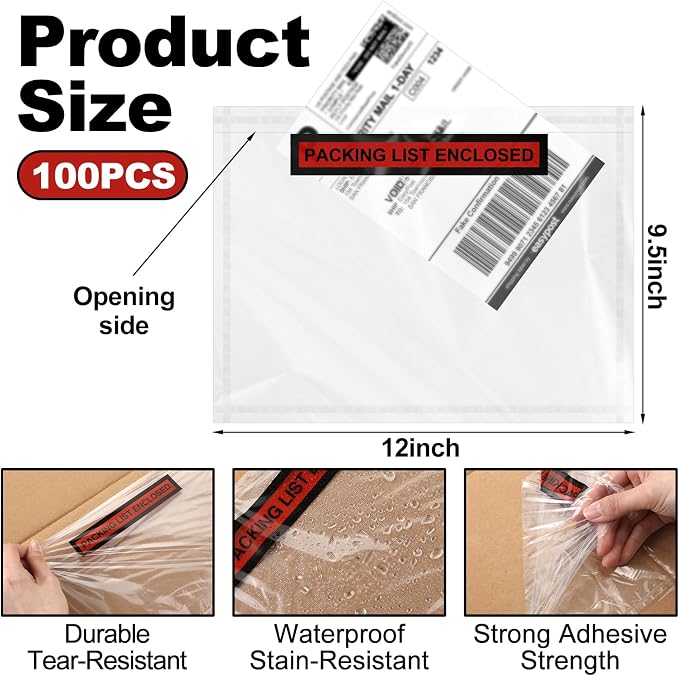 Teling 100 Pcs Packing Slip Envelope Pouches Clear Self Adhesive Shipping Label - Image 2