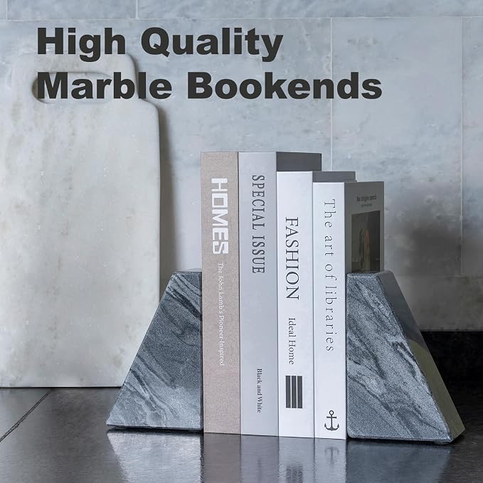 Karibiber Marble Bookends for Heavy Books, Decorative Book Ends for Shelves - Image 6