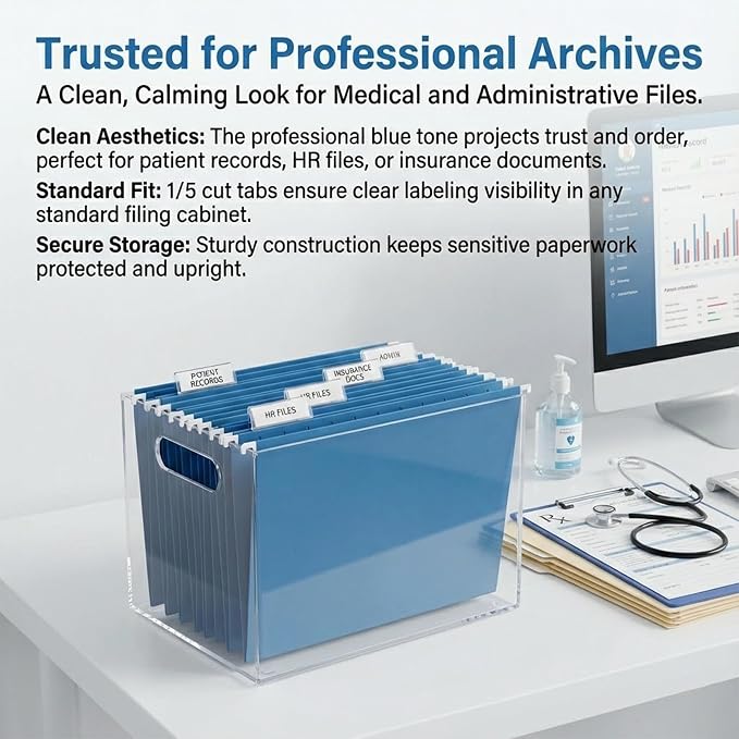Blue Hanging File Folders, 50 Packs Reinforced Hang Folders, Designed - Image 3