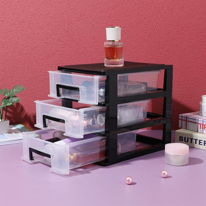 Plastic Stacking Desktop Storage Drawers 3-Drawer Storage Organizer, Small - Image 2