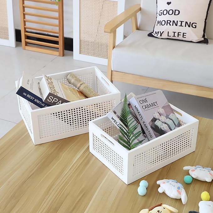 Desktop Storage Basket, Sundry Office Drawer Storage Box, Wood Frame Storage - Image 5