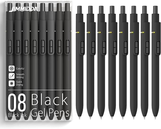 0.7mm Gel Pens Black Ink, 8 Pack Retractable Pens by JIMMIDDA