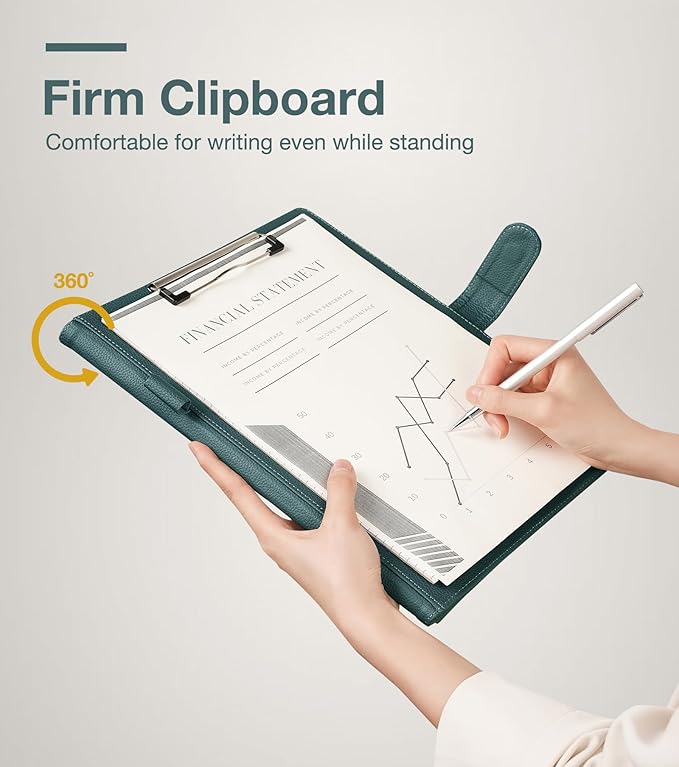 Clipboard Folder Padfolio A4, Mymazn Writing Portfolios Faux Leather Clipboards with Cover for Legal Pad Holder Letter Size 8.5 x 11 for Business Conference Notepad Clip Board (Gray Green)-DeskLoop Office