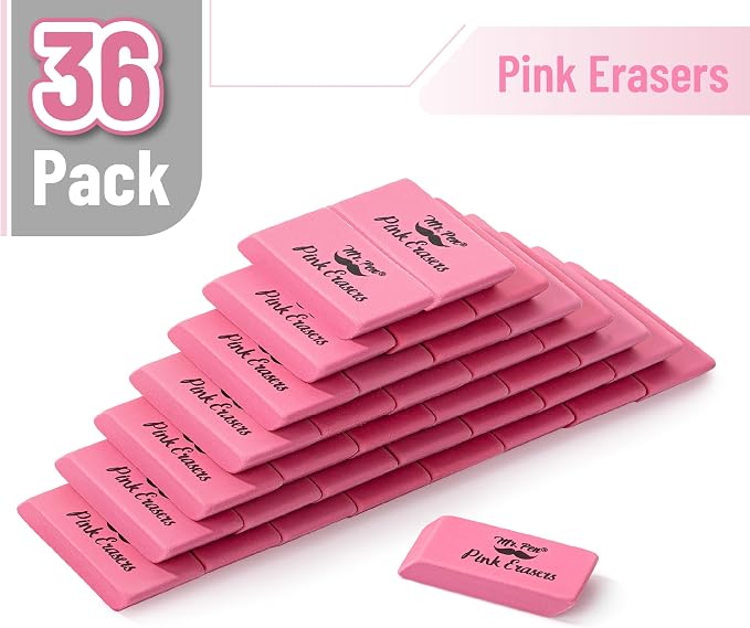 Mr. Pen- Pink Pencil Eraser Bulk, 36 Pack | Large Latex Free Block Erasers - Image 2