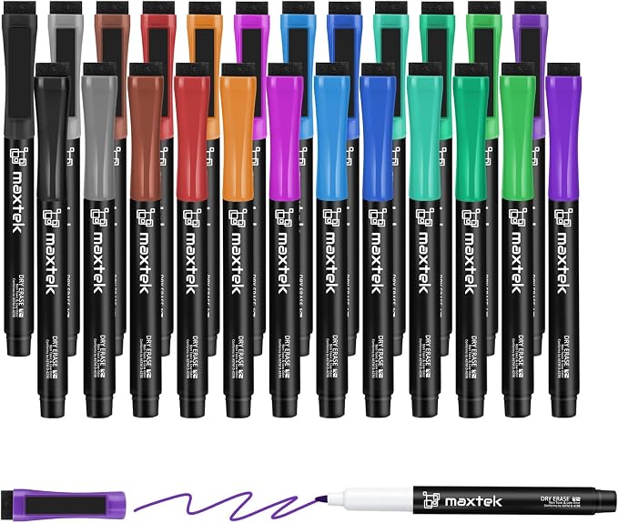 maxtek 24 Count Magnetic Dry Erase Markers Ultra Fine Tip, 0.7mm Extra Fine by Maxtek