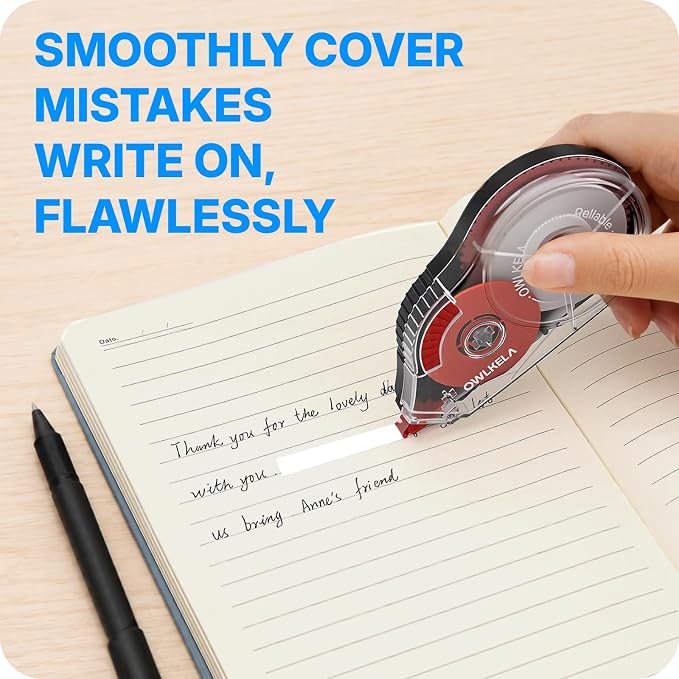 OWLKELA 2 Pack Plus Correction Tape, Tear-Resistant White Correction Tape - Image 6