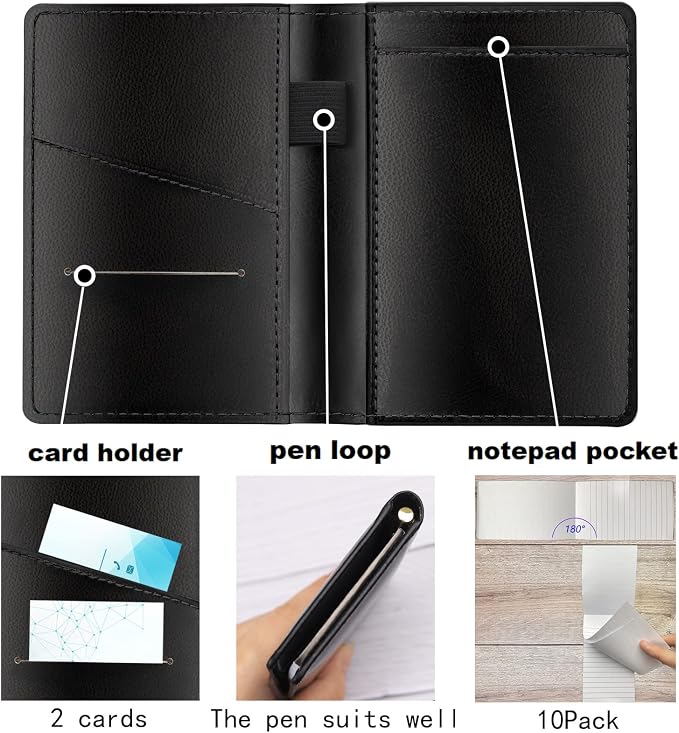 13 Pieces Mini Pocket Notepad Set, Included Leather Pocket Notepad Holder - Image 4