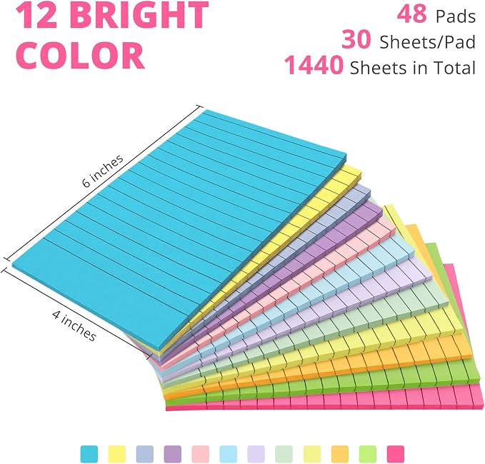 Lined Sticky Notes, 48 Pads, 4x6 Inches, Large Sticky Notes - Image 2