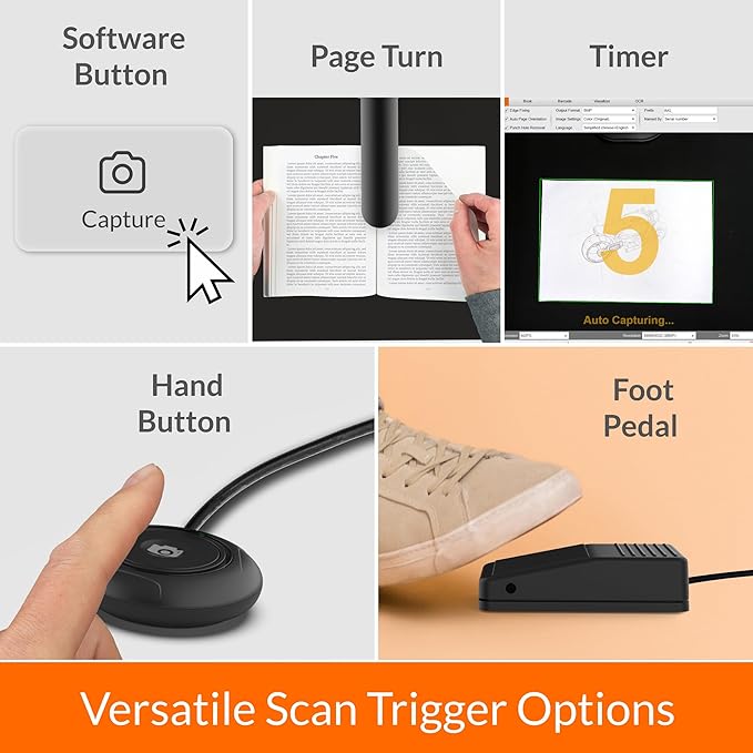 Innex DS200 Professional USB Book Scanner, 26MP, A3 Document scan, 120+ Language OCR, Auto-Flatten & Deskew, Finger Removal, Built-in Mic and LED lamp, Hand Button & Foot Pedal, for Windows/MacOS-DeskLoop Office