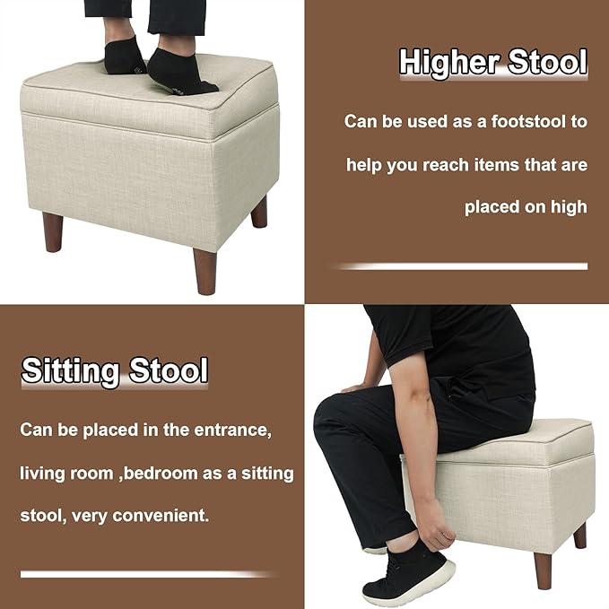 Foot Rests with Adjustable Cover, BOGO, Storage Ottoman Dorm, Footstool & Sitting Stool, Ottoman Foot Stool Set for Living Room, Bedroom, Dorm, Beige-DeskLoop Office