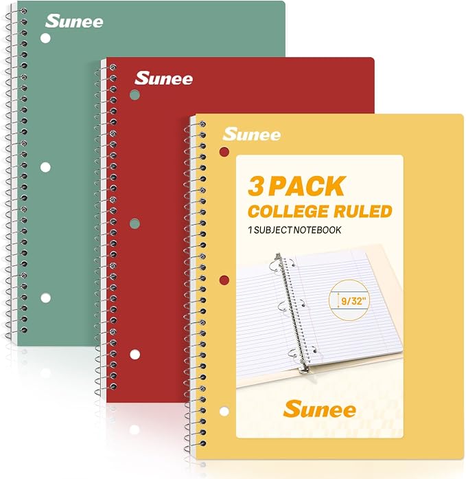 SUNEE Spiral Notebooks, 3 Pack, College Ruled Paper, 70 Sheets per Notebook by SUNEE