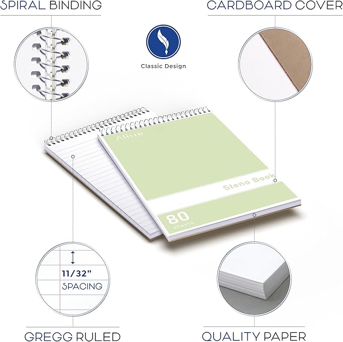 Steno Pads Spiral 6x9-12 Pack Pastel Colors - Perfect for Work, School, and Home Use, Easy Tear-Off Pages, Gregg ruled, White Paper - No Ink Bleeds - 80 Sheets-DeskLoop Office