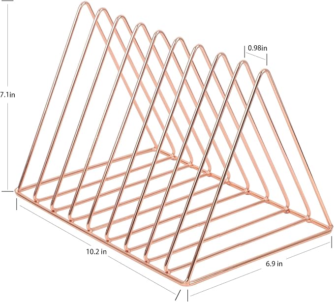 EASEPRES Rose Gold Magazine Holder, Desktop File Sorter Organizer Triangle 9 - Image 7