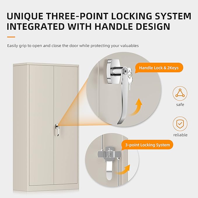 INTERGREAT Tall Metal Storage Cabinet Locking Steel with 4 Adjustable Shelves,72" Lockable Cabinets Lock 2 Doors for Office Garage Supply Home (Cream Grey)-DeskLoop Office