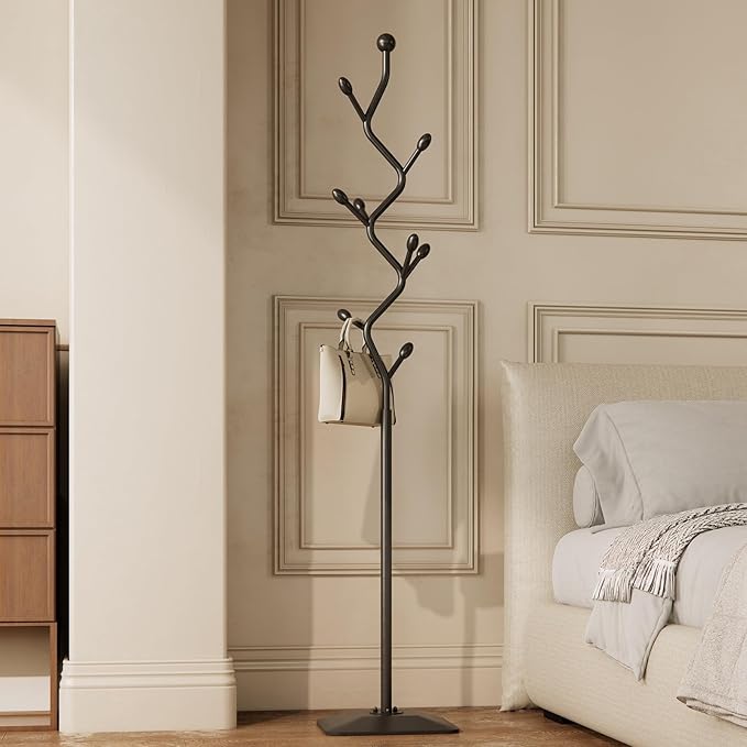 Tree-shaped coat rack stand,Metal coat tree with 8 Hooks and sturdy cast iron base,Heavy Duty coat rack freestanding coat hanger stand for Clothes Hats Scarfs Purses (black)-DeskLoop Office