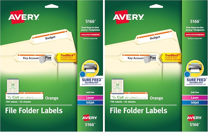 Avery TrueBlock File Folder Labels, 2/3" x 3-7/16", 750 Printable Labels by Avery