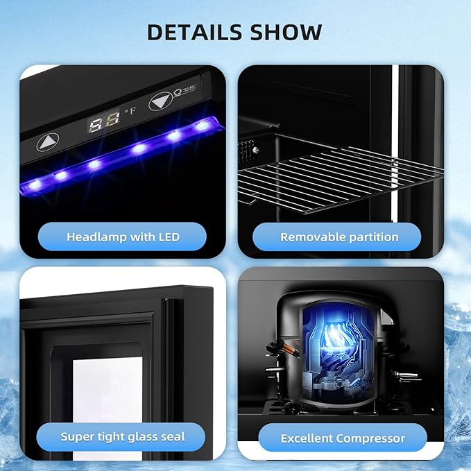 Antarctic Star 18L Beverage Refrigerator Cooler 24Can, Mini Fridge with Quiet Compressor, LED Light,Freestanding Small Fridge with Electronic Temperature Control for Home and Bar(40-61 ℉)-DeskLoop Office