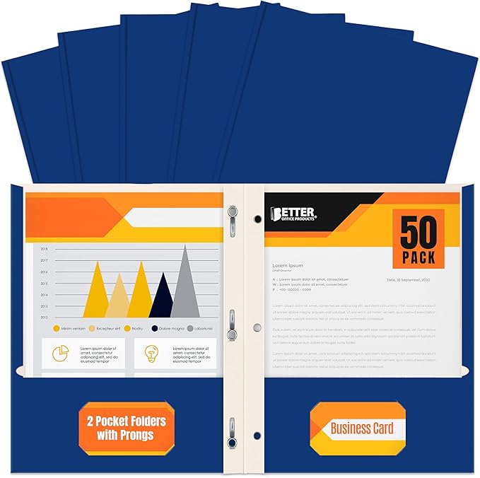 Better Office Products Blue Paper 2 Pocket Folders by BetterOfficeProducts
