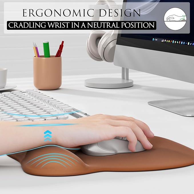 MROCO Ergonomic Mouse Pad with Gel Wrist Rest, 9.4 x 8.1 in, Coffee Brown | - Image 5