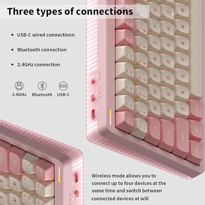 nuphy Halo96 V2 Wireless Keyboard,Gasket Structure,96% Hot Swappable Gaming Keyboard, 99 Kyes RGB Backlit Mechanical Keyboard, Support QMK/VIA,Bluetooth/USB-C/2.4GHz-Pink,Silent Red Clear-Top (45gf)-DeskLoop Office