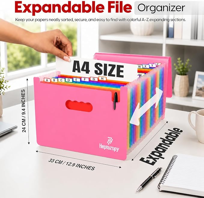 Accordion File Organizer, 26 Pockets Expanding Accordion Folder, A4 Letter Size - Image 3