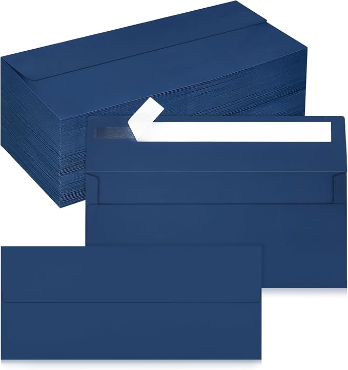 200 Pack #10 Business Envelopes, Self Seal Standard Navy Blue Envelopes by QIKSION