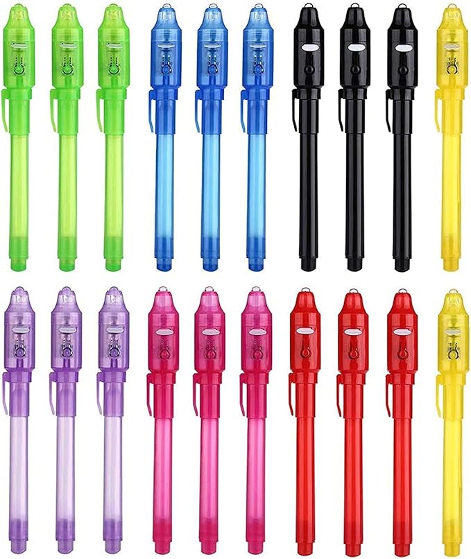 20PCS Invisible Ink Pens with UV Light Party Bag Fillers for Boys and Girls, Magic Pen Disappearing Ink for Kids, UV Light Spy Pen for Writing Secret Message-DeskLoop Office