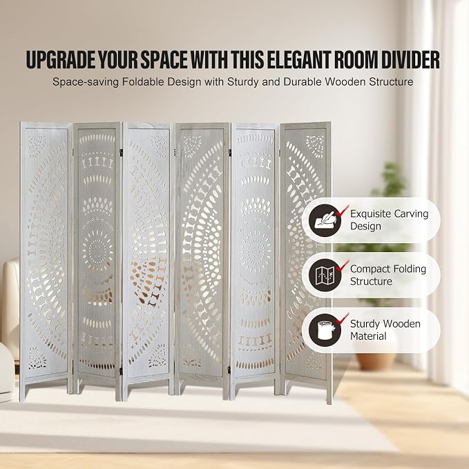 ALeesing 6 Panel Wood Room Divider Fully Assembled, Decorative Room Dividers - Image 5