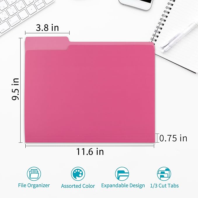 Two Tone Color File Folder 8.5 x 11 Inch, 36 Packs Pink File Folders, 1/3 Cut - Image 2