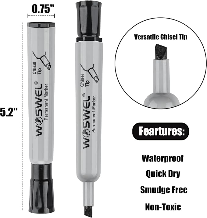 WOSWEL 100 Pack Permanent Markers Bulk, Chisel Tip, Jumbo Thick Large Permanent - Image 2