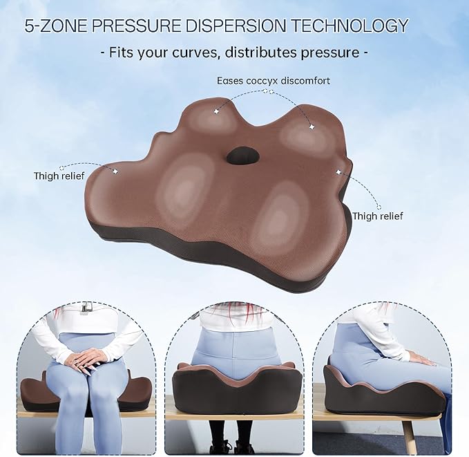 Seat Cushion, X-Large Memory Foam Office Chair Cushion, for Pressure Relief Sciatica & Pain Relief for Long Sitting Hours on Office/Home Chair, Car (Brown)-DeskLoop Office