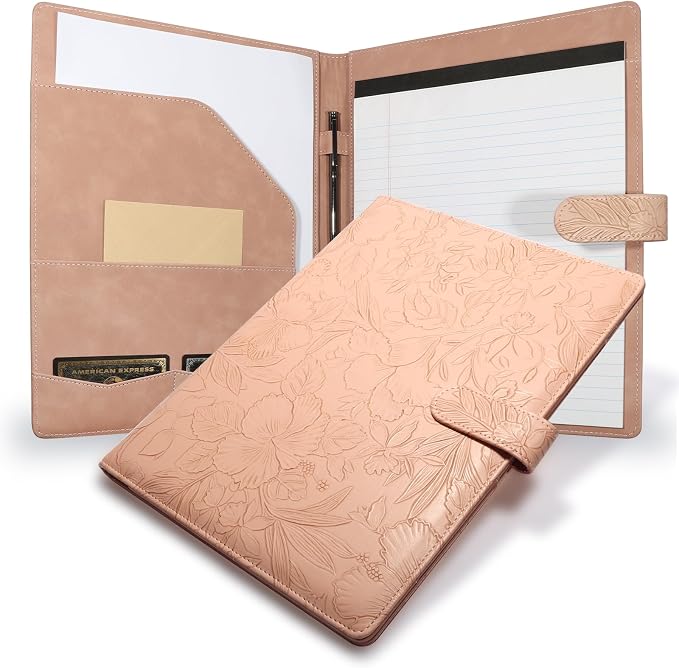 Professional Padfolio Portfolio Binder, Textured Embossing Faux Leather Folder by Mkobon