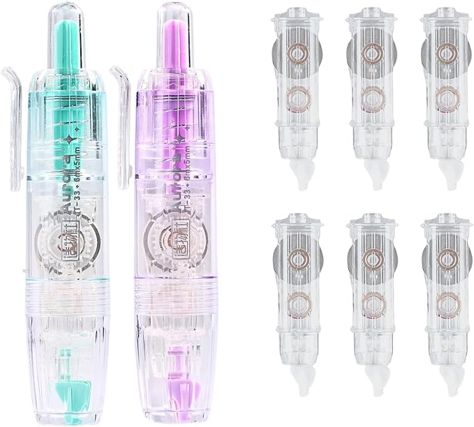 Refillable Correction Tape, 157 ft Total – 2 Pre-Filled Dispensers + 6 Snap-In by WISOPTUS