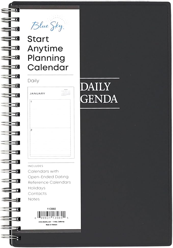 Blue Sky Undated Daily Planner, Flexible Cover, Twin-Wire Binding, 5.5" x 8.5" by BlueSky