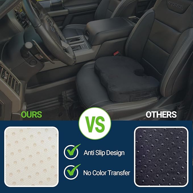 Gel Seat Cushion for Car Office - Memory Foam Pain Relief Chair Pillow Cushions - Tailbone Sciatica Coccyx Butt Lumbar Support Pad for Sitting Driving Traveling, Velvet, Black-DeskLoop Office