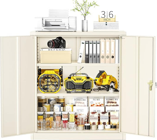 Greenvelly Metal Garage Storage Cabinet, Lockable Metal Cabinets with 2 Doors and Shelves,36”Steel Storage Locking Counter Cabinet for Office,Garage,Kitchen,Home,School(Grey)-DeskLoop Office
