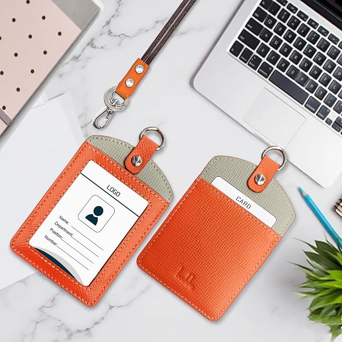 Badge Holder: Boshiho Cowhide Leather ID Badge Card Holder - Image 2