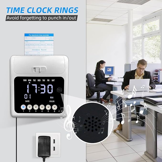Time Clock with Passcode, Auto-Align Time Clocks for Small Business, Time Clock Punch Machine with 50-Piece Time Cards, and One Ink Ribbon Cartridge-DeskLoop Office