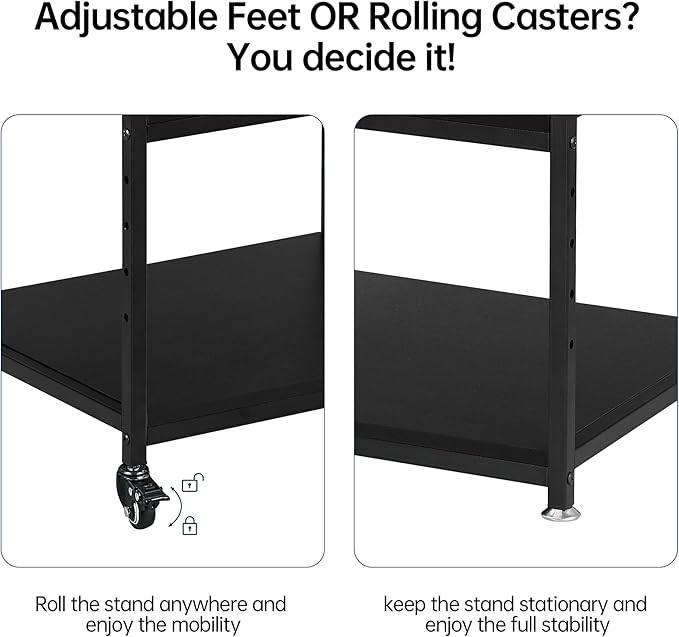 Printer Stand, 23.6 x18.9 x 30 Inches Large Printer Table with Adjustable Storage Shelf, 3 Tier Rolling Printer Cart with Wheels for Home Office, Stand for Heat Press Mini Fridge, Black-DeskLoop Office