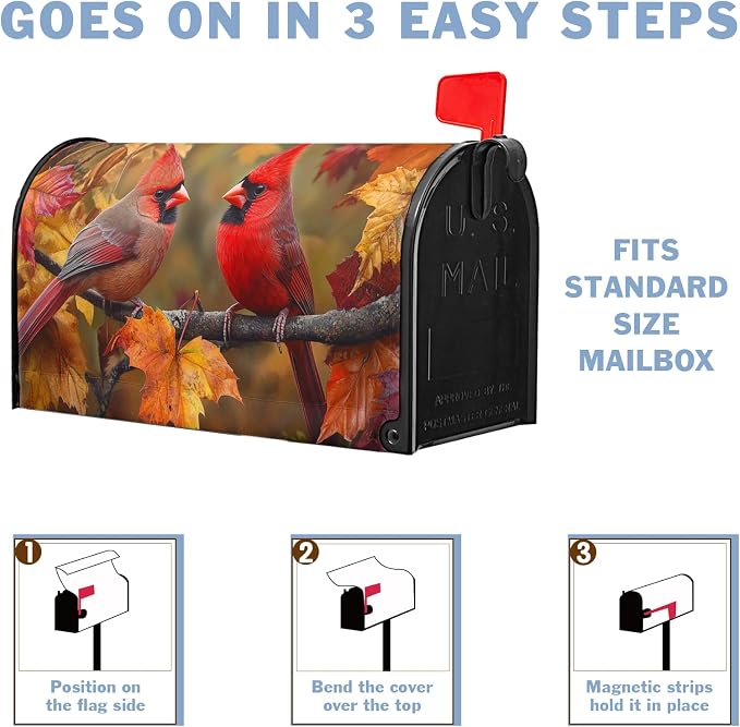 Fall Autumn Harvest Mailbox Covers Thanksgiving Red Cardinal Birds Maple Leaves - Image 5