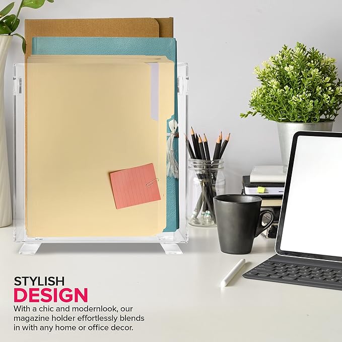Stock Your Home Acrylic Magazine Holder - Crystal Clear Holder - Shatterproof - Open Top - Space Saver - For Magazines, Publications, Office Desk, Reception, Waiting Room-DeskLoop Office